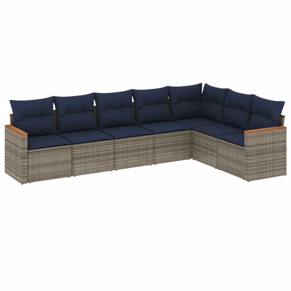 vidaXL Salon de jardin 7 Pièces avec coussins gris résine tressée