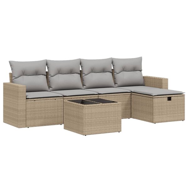 vidaXL Salon de jardin avec coussins 6Pièces mélange beige résine tressée