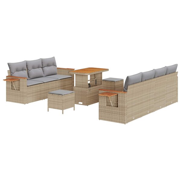 vidaXL Ensemble de canapé de jardin 10 Pièces Beige polyrotin
