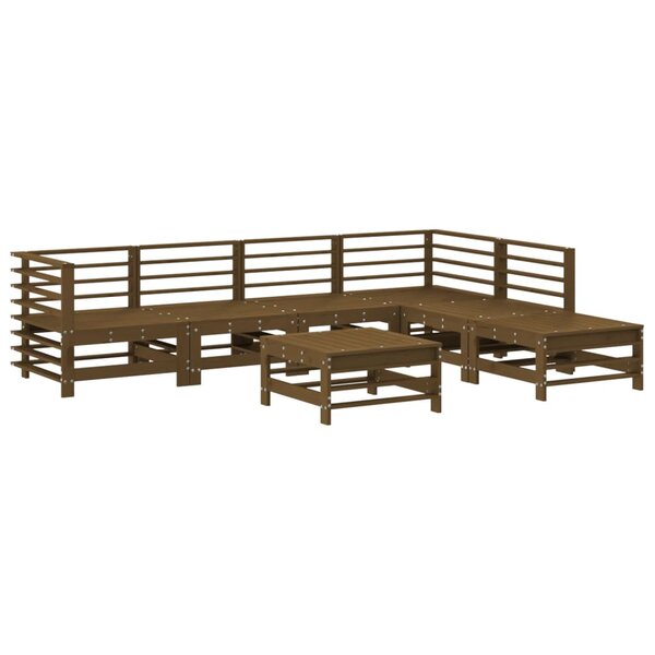 vidaXL Salon de jardin 7 Pièces Marron miel Bois de pin massif