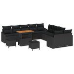 vidaXL Canapé de jardin 13 pièces avec coussins en rotin synthétique noir et acacia