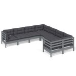 vidaXL Salon de jardin 8 Pièces avec coussins Gris Bois de pin massif