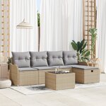 Ensemble de canapé de jardin 6 pièces avec coussins beige en poly rattan