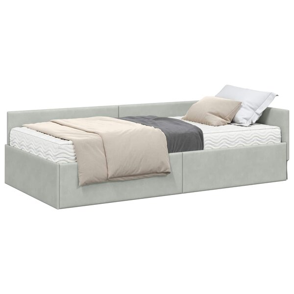 vidaXL Cadre de lit d'angle avec matelas 2 Pièces Gris clair Velours