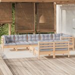 vidaXL Salon de jardin 9 Pièces avec coussins gris bois de pin massif