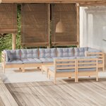 vidaXL Salon de jardin 9 Pièces avec coussins gris Bois de pin massif