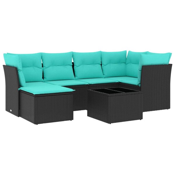 vidaXL Salon de jardin 7 Pièces avec coussins noir résine tressée
