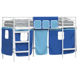 vidaXL Cadre de Lit Mezzanine pour Enfants avec Rideaux Blanc et Bleu