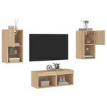 vidaXL Meuble TV muraux 4 Pièces avec lumières LED chêne sonoma