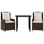 vidaXL Ensemble à manger de jardin 3 Pièces et coussins marron poly rotin