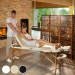 Tectake Table de massage pliante 3 zones bois 10 cm d'épaisseur ovale + rouleaux - blanc