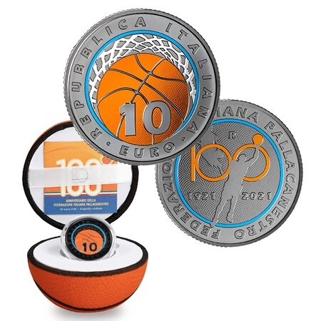 Pièce de monnaie 10 euro Italie 2021 argent BU – Fédération de basketball