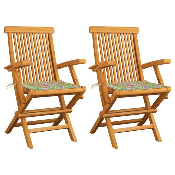 vidaXL Chaises de jardin lot de 2 et coussins à motif de feuilles Teck