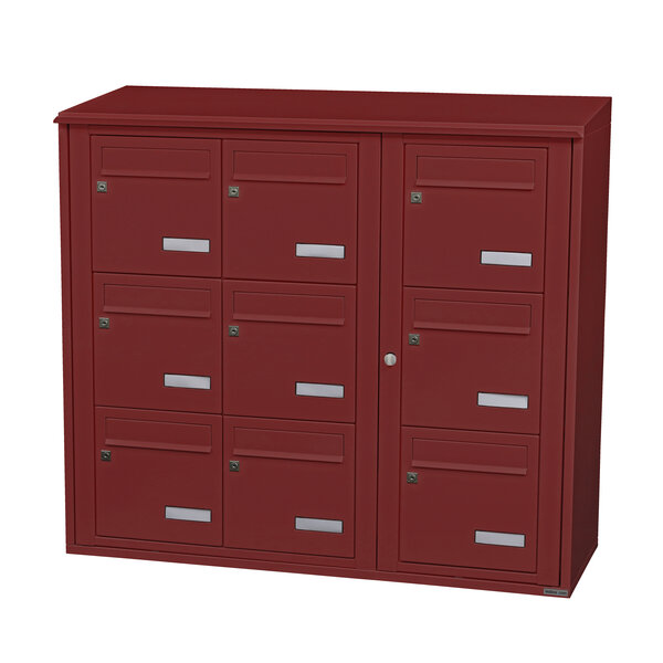 Bloc collectif Leabox 3x3 grade 3 simple face extérieur fixation murale rouge brun ral 3011 finition brillante