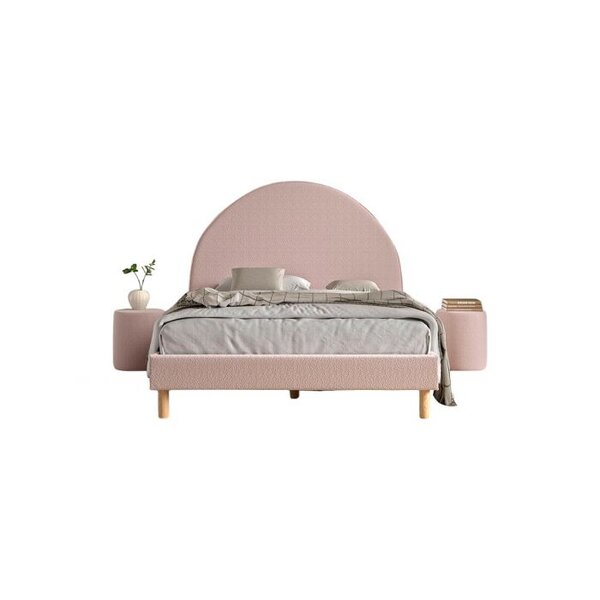Lit Moon 140x200cm Rose avec pouf