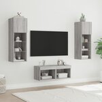 vidaXL Meuble TV muraux 4 Pièces avec lumières LED sonoma gris