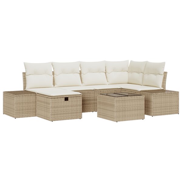 vidaXL Ensemble de canapé de jardin 7 pièces avec coussins Beige Poly Rattan