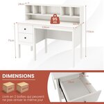Bureau de 120 cm avec prises de courant bureau d'écriture avec 5 compartiments et 2 tiroirs de rangement ports usb station de travail blanc 20_0007991