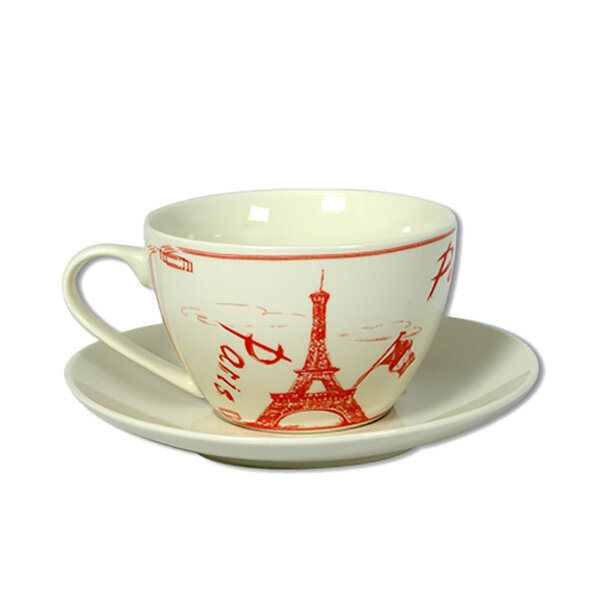 Tasse et sous tasse paris - blanc et rouge