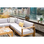 Salon de jardin en bois d'acacia FSC - 5 personnes avec coussins gris perle LEVATA
