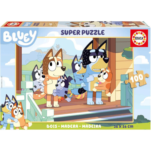 Puzzle - Bluey - 100 pièces - Pièces en bois - Dès 5/6 ans - 36x26cm - Educa