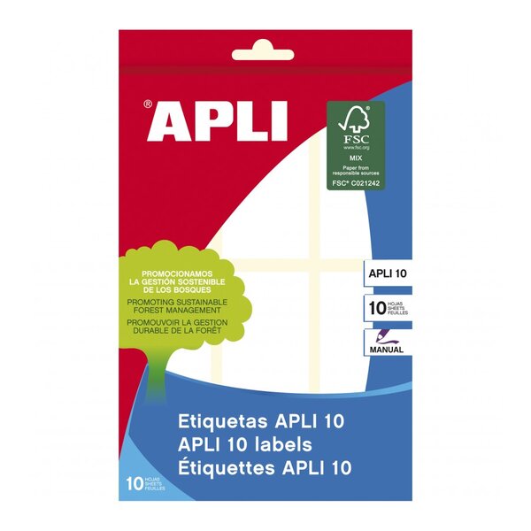 Apli White Labels 34 x 67mm 10 Feuilles