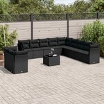 vidaXL Salon de jardin 12 Pièces avec coussins noir résine tressée