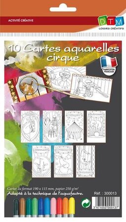 Cartes aquarelles à colorier Cirque 10 pièces - Graine créative