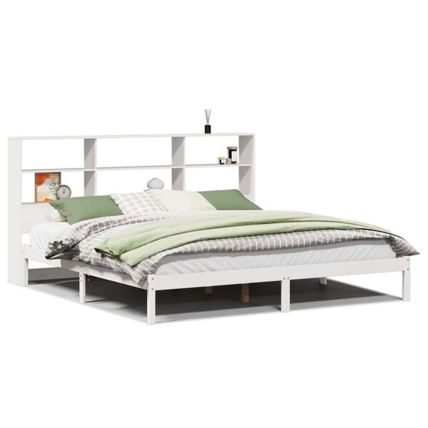 vidaXL Lit bibliothèque sans matelas blanc 180x200 cm bois pin massif