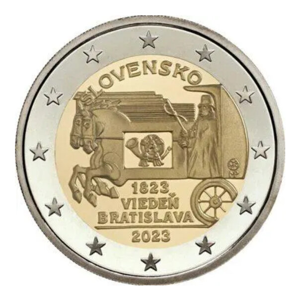 2 euros commémorative Slovaquie 2023 - Voie postale à cheval.