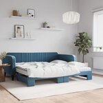 vidaXL Lit de jour avec lit gigogne et matelas bleu 100x200 cm velours