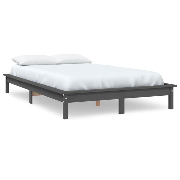 vidaXL Cadre de lit Gris 180x200 cm Bois de pin massif Super King