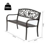 Banc 3 places de jardin terrasse style rural chic 127L x 60l x 85H cm métal époxy anticorrosion brun