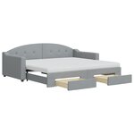 vidaXL Lit de jour avec gigogne et tiroirs gris clair 90x190 cm tissu