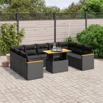 vidaXL Salon de jardin 10 Pièces avec coussins noir résine tressée