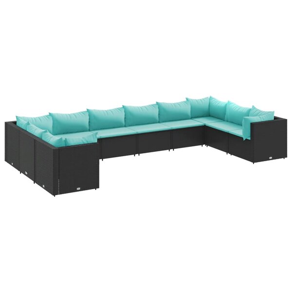 vidaXL Salon de jardin 10 Pièces avec coussins noir résine tressée