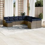 vidaXL Salon de jardin 11 Pièces avec coussins gris résine tressée