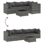 vidaXL Salon de jardin 5 Pièces avec coussins Gris Résine tressée