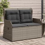 vidaXL Banc inclinable de jardin avec coussins gris résine tressée