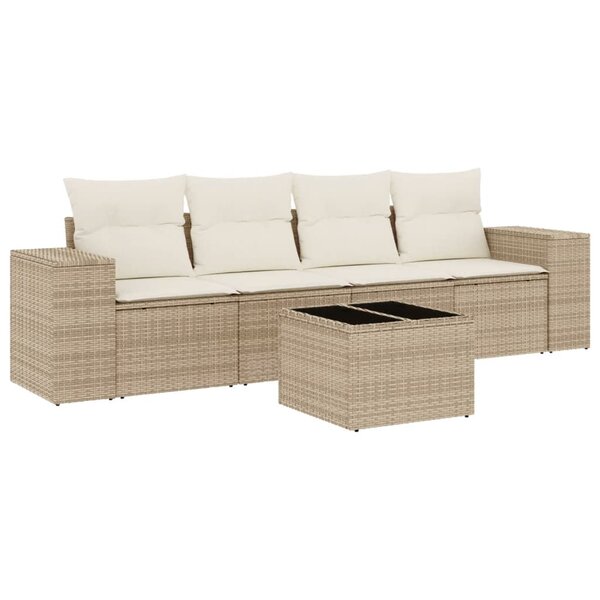 vidaXL Salon de jardin avec coussins 5 Pièces beige résine tressée