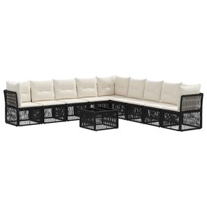 vidaXL Ensemble de canapé de jardin 10 pc Noir polyrotin