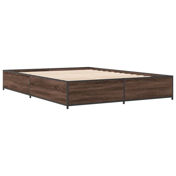 vidaXL Cadre de lit chêne marron 140x190 cm bois d'ingénierie et métal