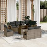 vidaXL Salon de jardin 9 Pièces avec coussins gris résine tressée