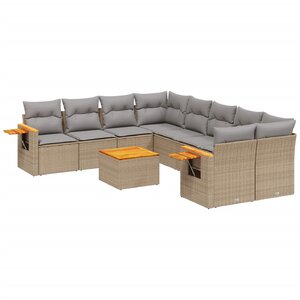 vidaXL Salon de jardin avec coussins 9 Pièces beige résine tressée