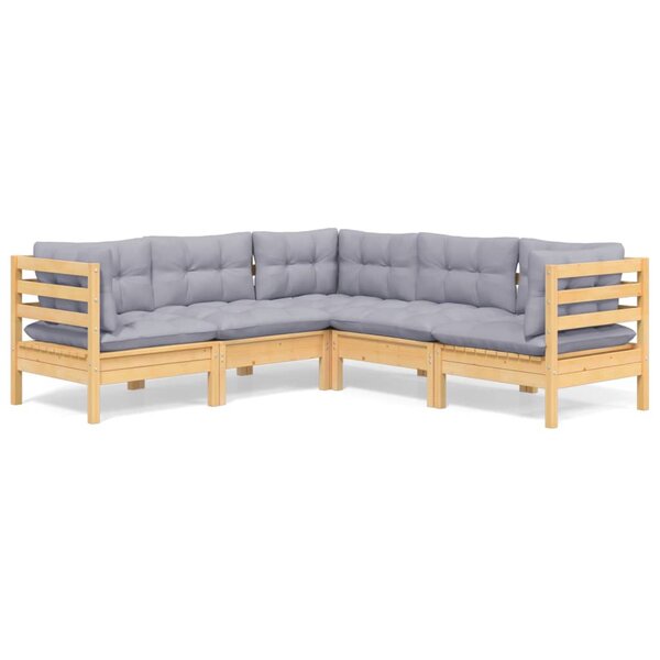 vidaXL Salon de jardin 5 Pièces avec coussins gris bois de pin massif