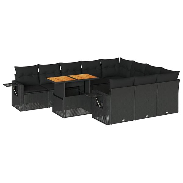 vidaXL Salon de jardin 11 Pièces avec coussins noir résine tressée