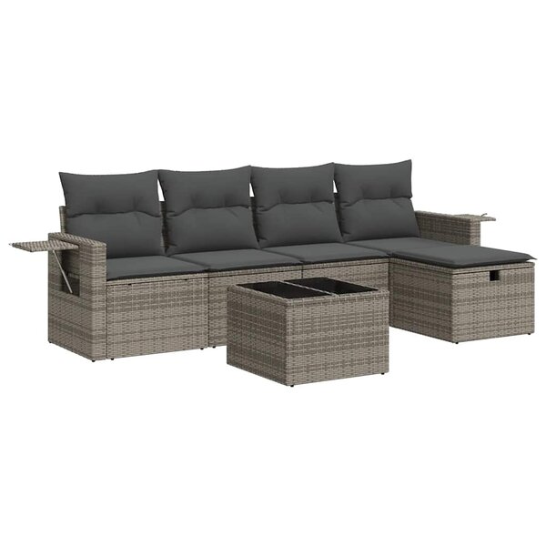 vidaXL Salon de jardin 6 Pièces avec coussins gris résine tressée