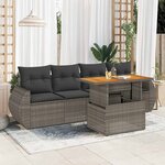 vidaXL Salon de jardin 5 Pièces avec coussins gris résine tressée