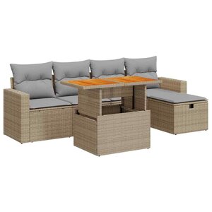 vidaXL Salon de jardin 6 Pièces avec coussins beige résine tressée acacia