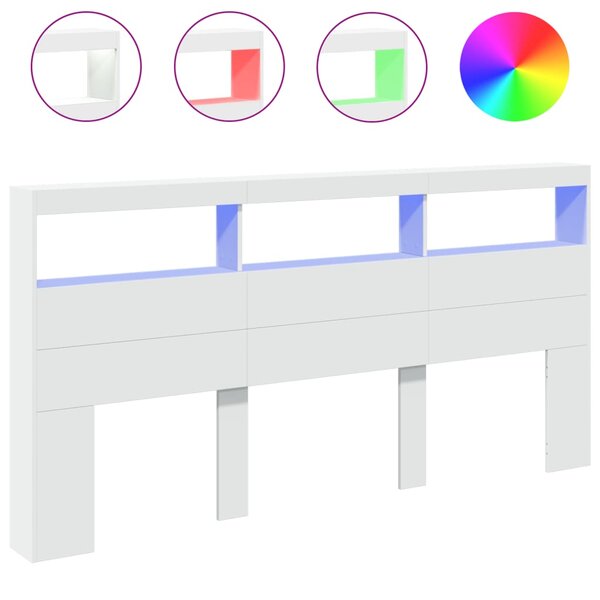 vidaXL Armoire tête de lit avec LED blanc 200x17x102 cm